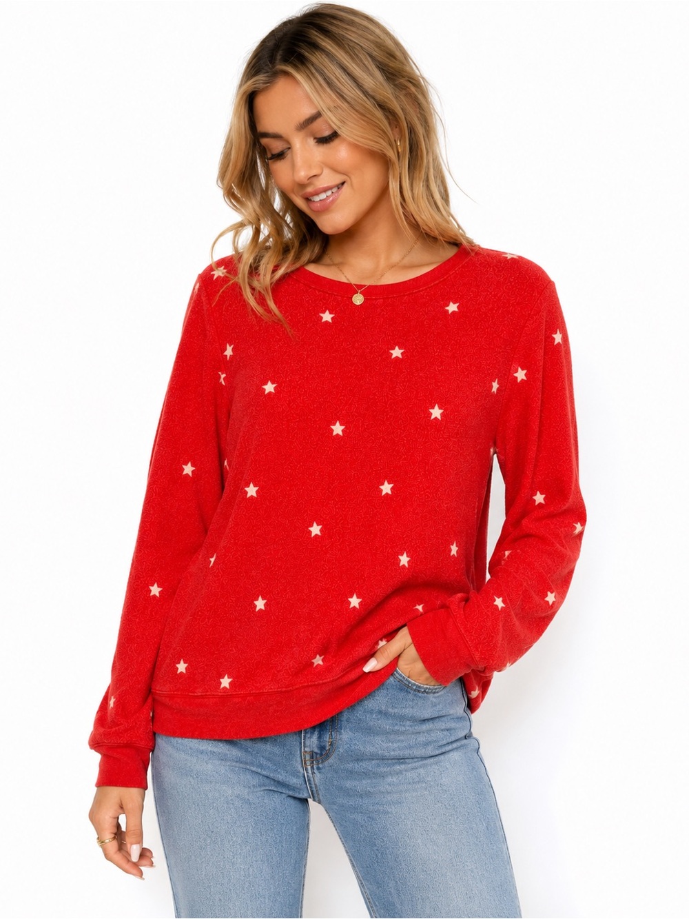 Wildfox Women’s Medium Red Star Print Pullover Sweatshirt Made in USA
